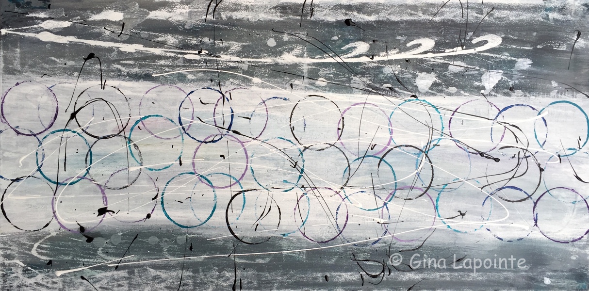 Cercles dans la grisaille, 
    acrylique sur toile, 19.6 x 39.3 (50 x 100 cm)