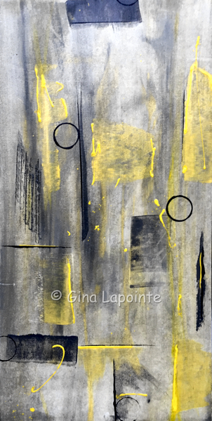 Étude en gris et jaune, acrylique sur toile, 18 x 36 (45.7 x 91.3 cm)